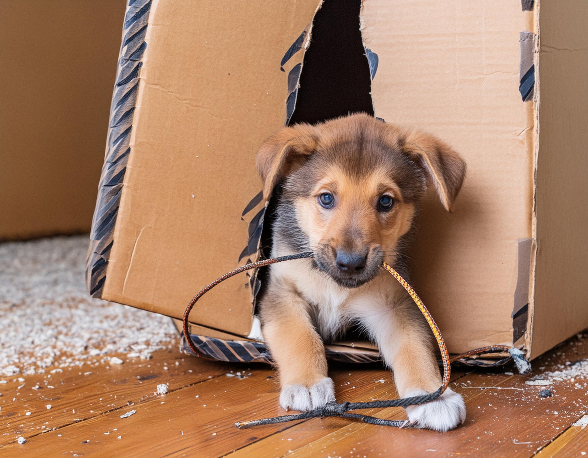 picture of a puppy in a house playing 17199
